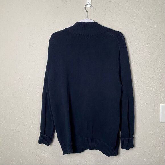 Vintage L.L Bean 100% Cotton Zip Front Navy Blue Knit Cardigan Sweater Men's Lrg - Picture 2 of 14